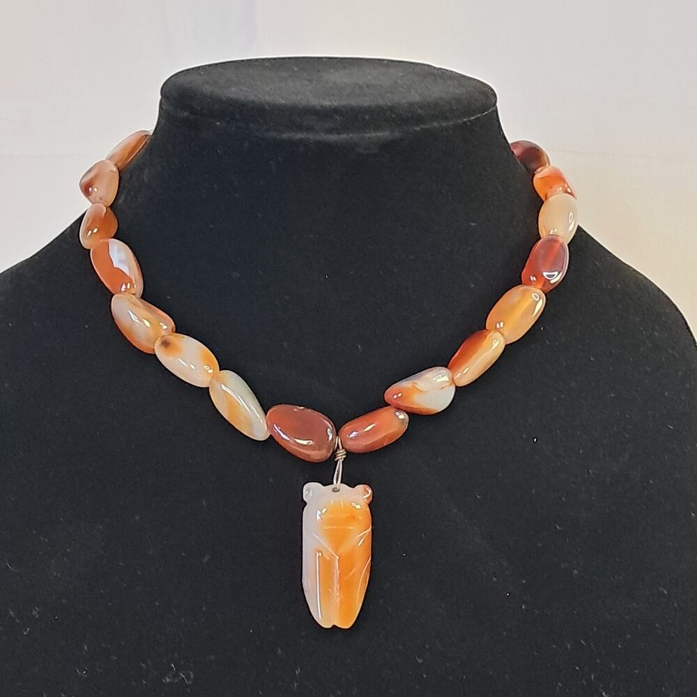 Native American Carved Carnelian Agate Necklace With Bear Charm